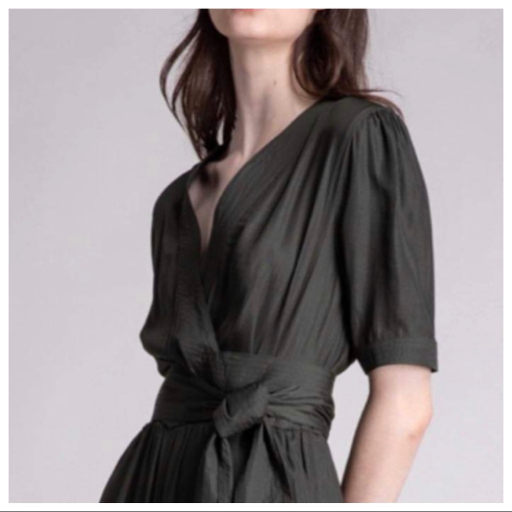 #05 Fabulous Dark Olive wrap front wide leg jumpsuit - Picture 2 of 7